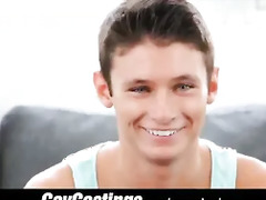 GayCastings Cute baby blue eyes crys with a cock in his mouth
