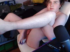 Chubby teen fucks his ass with toys